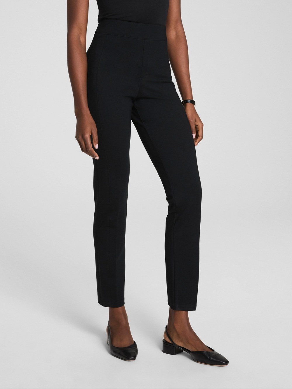EUC Spanx The Perfect Pant Slim Ankle Ponte Knit Black Trousers Size Lg